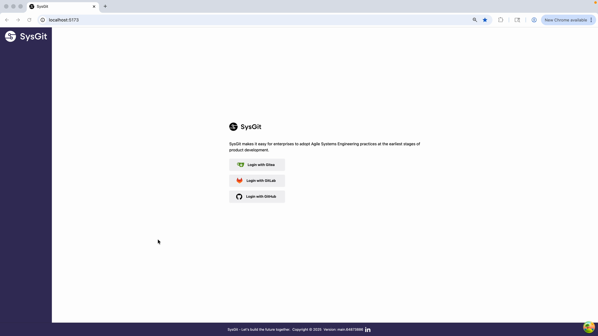 SysGit login page showing Git provider options
