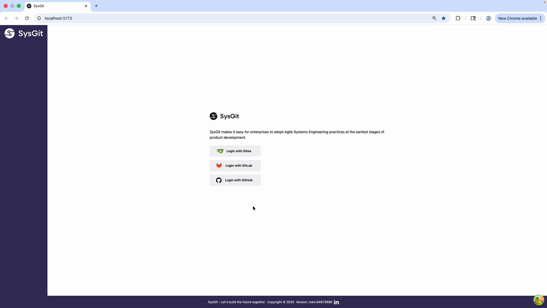 Git provider selection interface