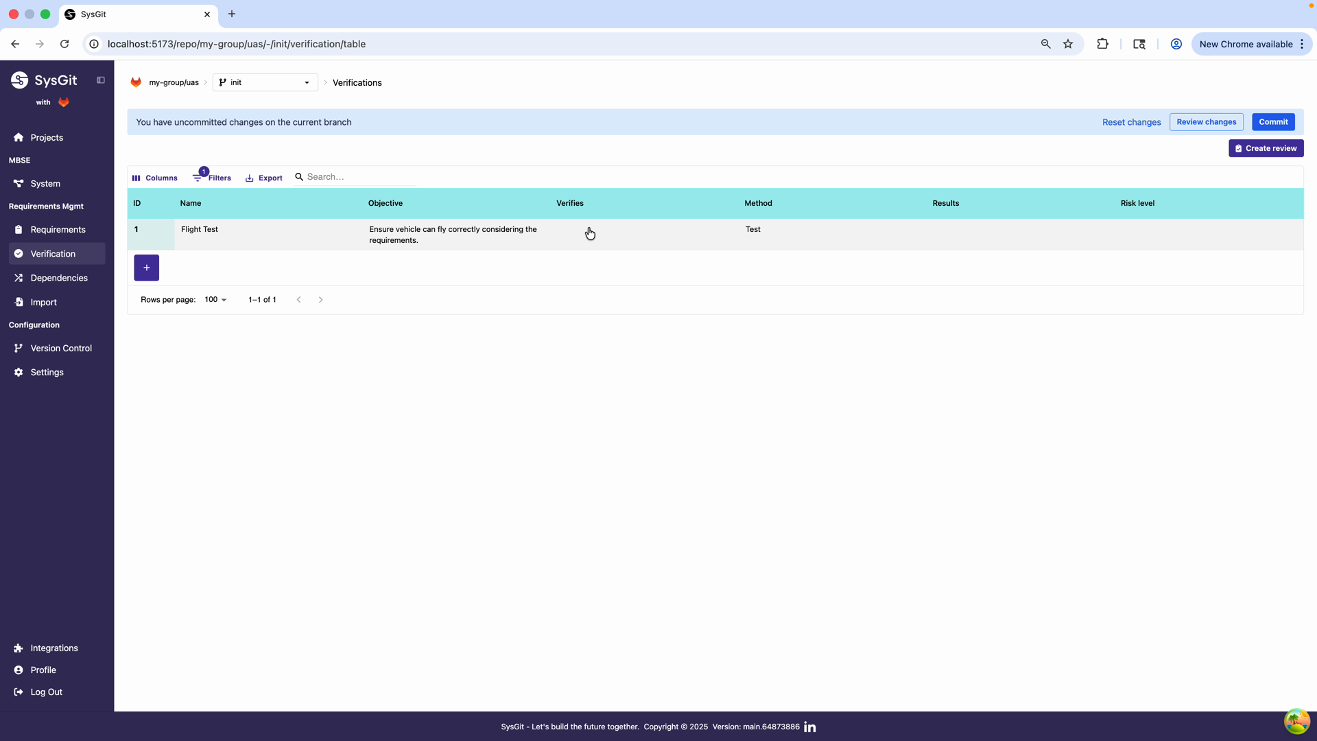 Setting verification method to Test