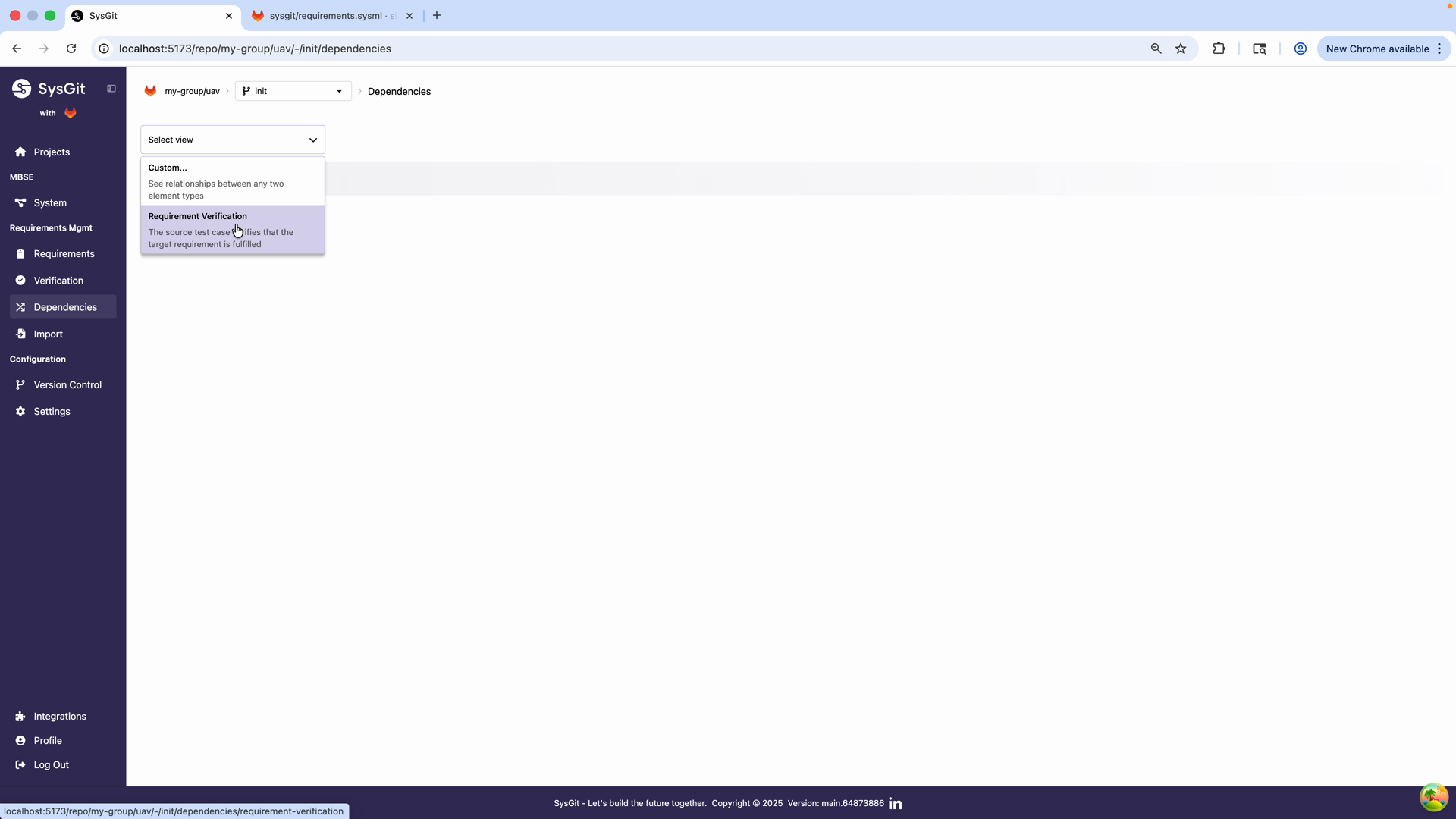 Verification matrix selection
