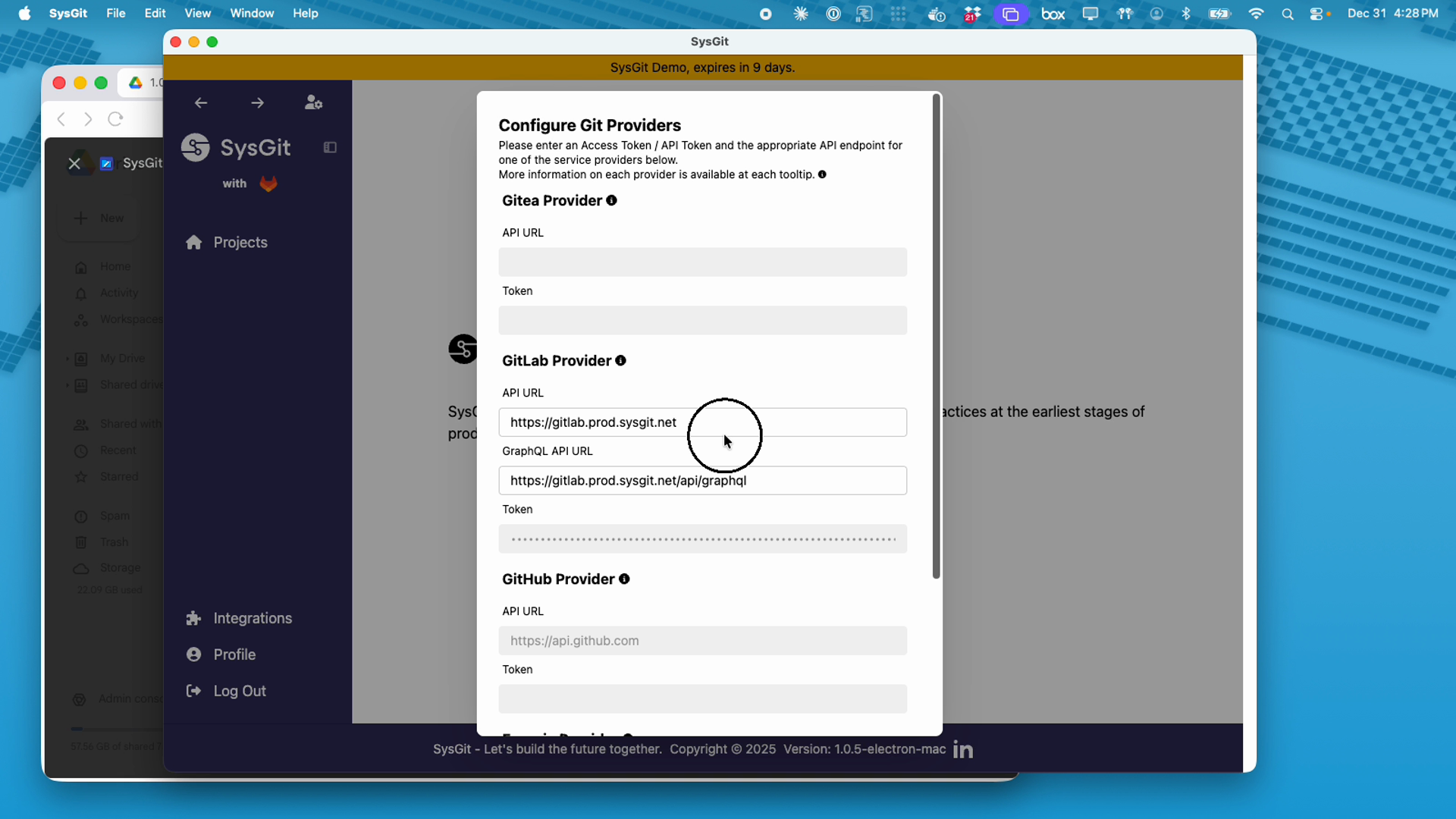 SysGit integrations configuration