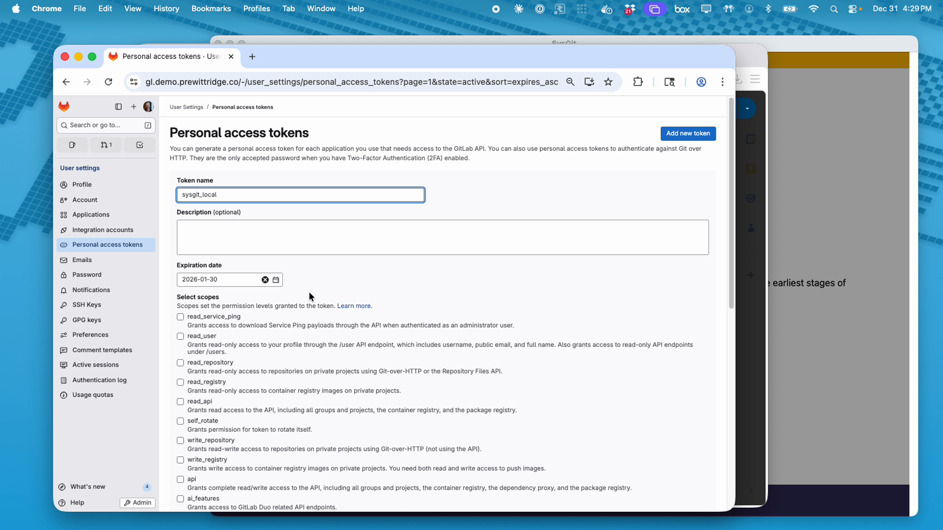GitLab token creation