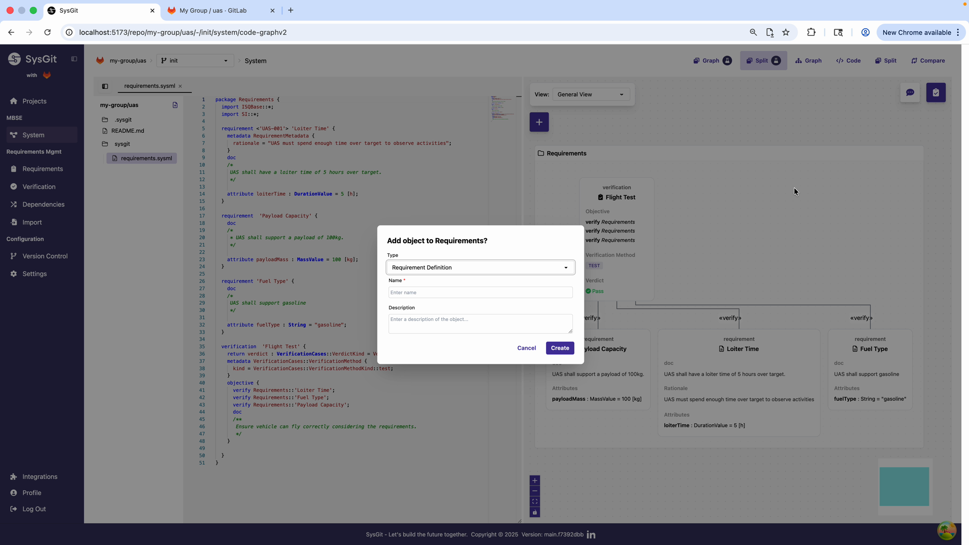 Dialog to add a new part