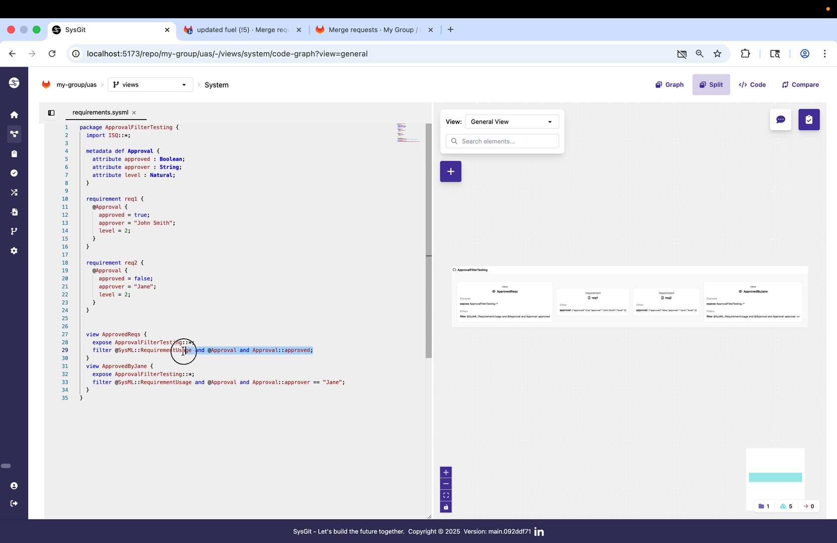 Second view definition filtering by specific approver name