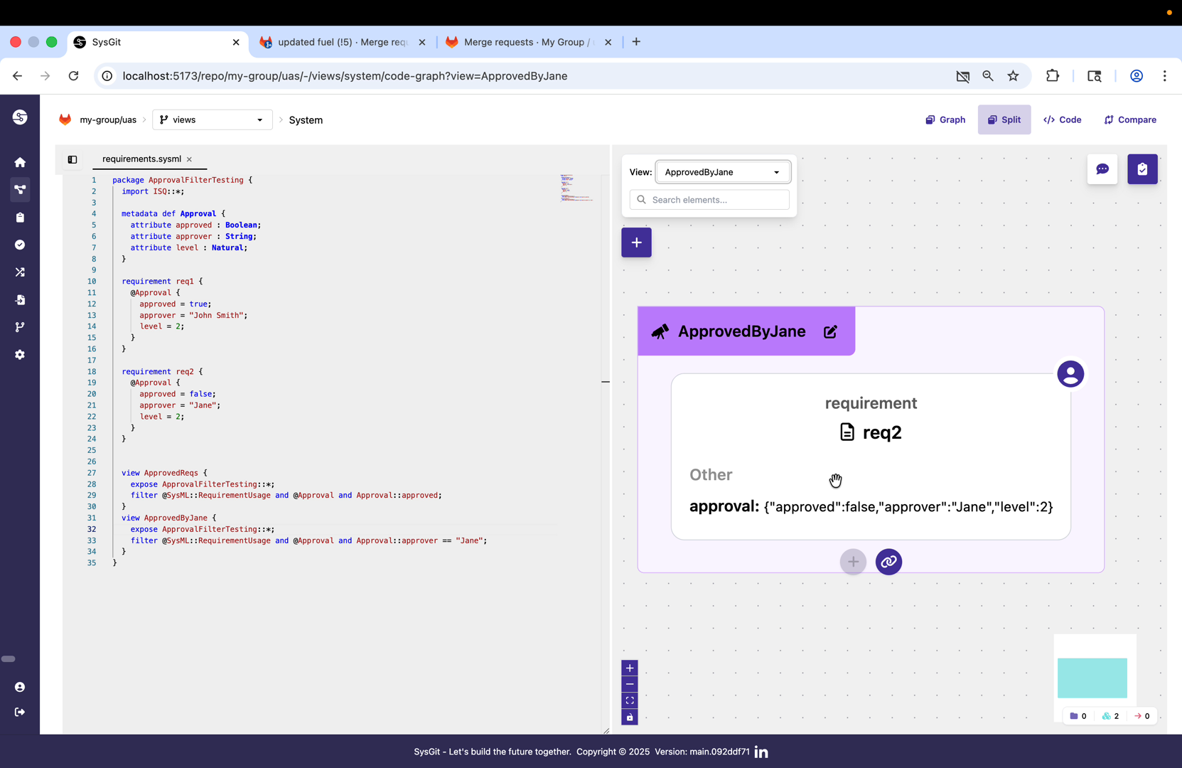 View dropdown showing available views in the UI